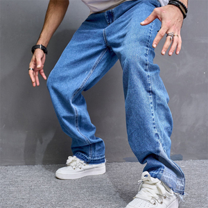 Wholesale High Quality Fashion Denim Jeans Pants <b>Light</b> Casual Vintage Straight Fit Custom Designer <b>Trouser</b> Baggy Wide Leg Men - Product Image 6