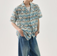 Kemeja Rajut Pria Model Hollow Out Lengan Pendek Bahan Polyester/Katun Bernapas, Kasual Kancing Gaya Hawaii untuk Musim Panas dan Pantai