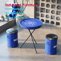 Ensemble de chaises de table en baril de pétrole rond en fer industriel chic pour la salle à manger et l'extérieur pour les cafés à domicile et les restaurants occidentaux