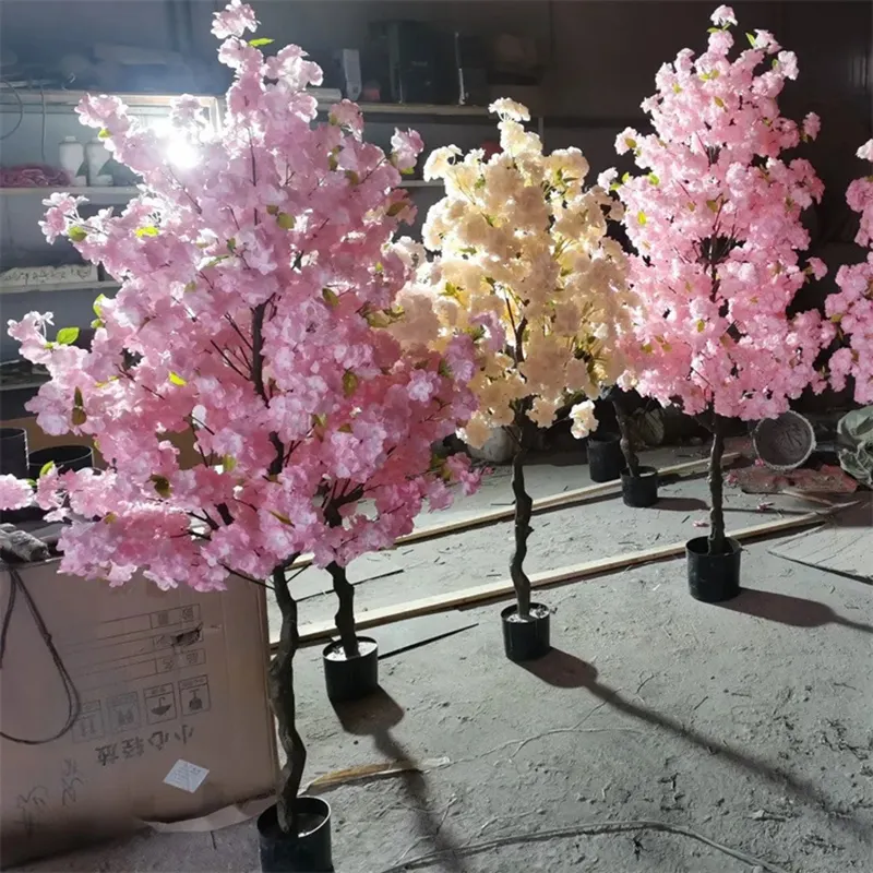 Pohon Sakura buatan pohon bunga sutra buatan pohon bunga Sakura putih buatan untuk dekorasi pernikahan dalam dan luar ruangan