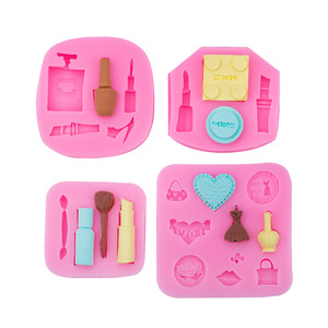 Homesun HY 4 Uds maquillaje tema silicona moldes beso lápiz labial Perfume tacones altos <span class=keywords><strong>Fondant</strong></span> pastel moldes - Product Image 3