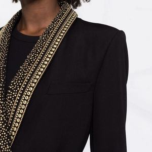 Blazer élégant pour femme, col en V, double boutonnage métallique, ceintures, couleur glicine unie, tissé, costume de bureau pour femmes d'affaires - Product Image 4