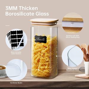 Elegant Glass <b>Spice</b> <b>Jar</b> Large Capacity Square Storage <b>Jar</b> Bamboo Lid Food Party <b>Spice</b> Durable Freshness Preserving - Product Image 3