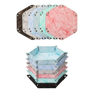 En stock: Bandeja hexagonal de cuero PU de doble cara de tamaño mediano para dados, con forma poliédrica, para almacenamiento y exhibición en escritorio. - Product Image 2
