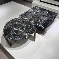 Ensemble de 2 tables basses gigognes de luxe moderne avec plateau en placage de pierre translucide rétroéclairé et pieds en bois massif, assemblage KD, pour salon, direct usine