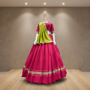 Lehenga Choli Rosa Bordado para Mujer con Dupatta Verde Lima, Traje Étnico de Diseñador para Bodas y Fiestas Tradicionales - Product Image 3