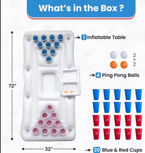 Bouée gonflable en PVC pour piscine, 6 pieds, accessoires de jeux de piscine pour fêtes estivales avec 4 balles de <span class=keywords><strong>ping</strong></span>-<span class=keywords><strong>pong</strong></span> et 20 gobelets - Product Image 2