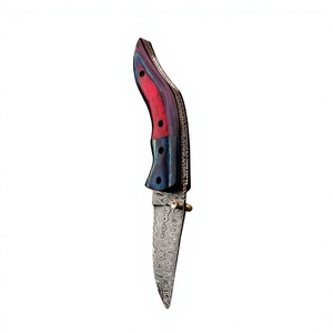Couteau à lame pointue en acier Damas personnalisé avec manche coloré, couteau de chasse à bord droit, couteaux de poche OEM - Product Image 1