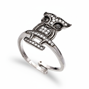 Anillo ajustable con diseño de búho, joyería fina turca hecha a mano al por mayor, joyería de plata de ley 925 de estilo moderno para mujer - Product Image 2