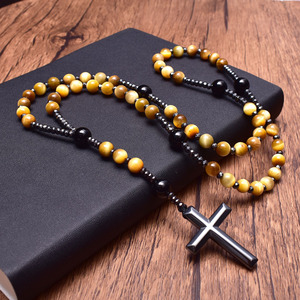 <span class=keywords><strong>Rosario</strong></span> in Occhio di Tigre Dorato e Onice con Croce in Ematite, Collana Lunga per Uomo, Gioiello <span class=keywords><strong>Rosario</strong></span> Cattolico in Pietra Naturale - Product Image 5