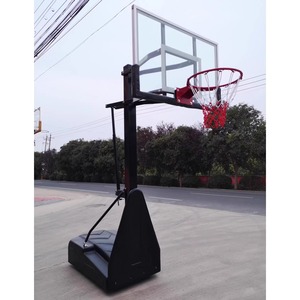 Aro de Baloncesto Portátil de Altura Ajustable con Tablero de Vidrio Templado para Uso en Canchas Exteriores - Product Image 1