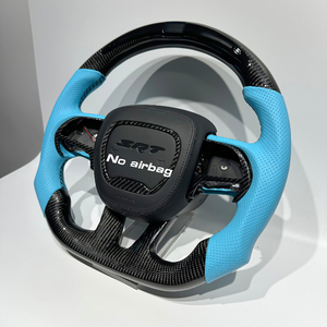 Volant de sport pour voiture en cuir perforé bleu sur mesure avec fibre de carbone et LED pour pièces de tuning de voiture Durango - Product Image 2