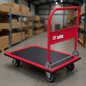 Chariot à main pliable en acier Pretul DIA-300P avec une capacité de 300 kg, quatre roues en PU, chariot à plateforme avec revêtement en poudre pour entrepôt et S - Product Image 2