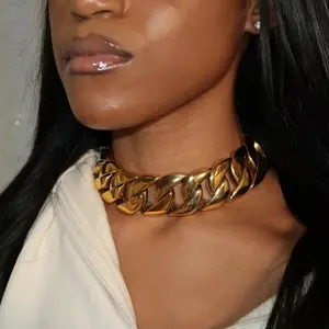 Großhandel Halsketten für Frauen Neuankömmling europäischen Stil Schmuck Gold große kubanische Glieder kette Choker Halskette für Frauen