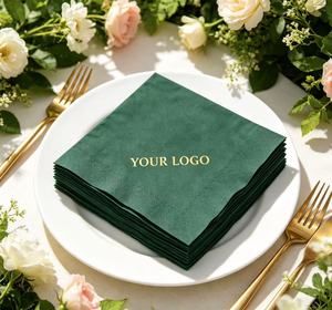 Elegantes Servilletas de Papel Absorbente de Pulpa de Madera Virgen Desechables de Color Verde con Logotipo Personalizado Impreso para Banquetes y Eventos - Product Image 1