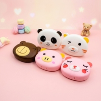 Étui rond pas cher pour lentilles de contact couleur bonbon avec outils de pose, boîte couple, étui à lentilles de contact avec pince et ventouse