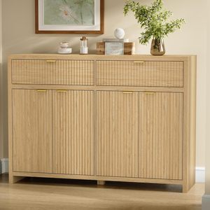 <span class=keywords><strong>Buffet</strong></span> moderne en <span class=keywords><strong>bois</strong></span> avec design cannelé, étagères réglables <span class=keywords><strong>et</strong></span> tiroirs de rangement, console de salon pour meubles de maison - Product Image 1