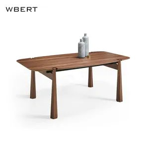आयताकार डिजाइन और मार्बल टेबलटॉप शैली डाइनिंग टेबल के साथ WBERT नॉर्डिक आधुनिक सरल ठोस लकड़ी डाइनिंग टेबल