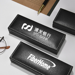 Leather <b>Pen</b> Case 175x66x34mm Black Cowhide Gift <b>Box</b> For Business Use Custom Logo Available - Product Image 3
