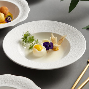 Bol à soupe en porcelaine gaufrée de forme irrégulière de la série Alice, assiette à soupe en céramique blanche, vaisselle d'hôtel pour soupe, pâtes, salade - Product Image 3