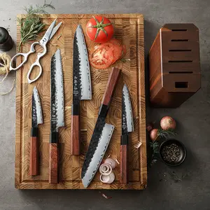 HEZHEN-Juego de cuchillos profesionales de cocina de acero de alto carbono 10Cr, personalizado, nuevo, 7 piezas