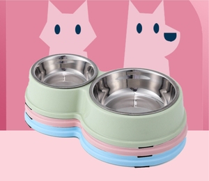 Bol double pour chien et chat YOSHI, en acier inoxydable, 2 en 1, petite taille, design rond, pour boire et manger - Product Image 6