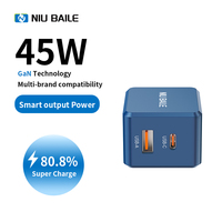 Chargeur rapide GaN 45W avec 2 ports Type-C PD3.0 & QC3.0, design pliable, emballage écologique pour téléphones mobiles et appareils intelligents