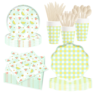 DAMAI - Juego de Platos y Servilletas de Papel con Diseño de Sandía para Decoración de Fiestas de Cumpleaños, Vajilla Desechable con Temática de Frutas para Cumpleaños - Product Image 3