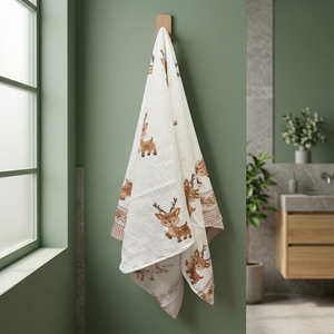 PRABHAVA Cotton <b>Waffle</b> Printed Bath Towel Set Floral Quick Dry Rectangle for Home Bathroom Use - Product Image 2