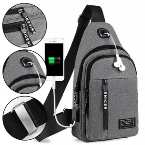 남자 어깨 Crossbody USB 충전 가방 여행 메신저 가슴 가방 남성 야외 스포츠 쇼핑