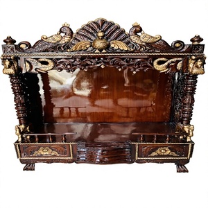 Traditional Solid Wood Temple Home Furniture Exclusive Peacock Carving Living Room Pooja Cabinet Best Design Pooja Mandir - Product Image 1