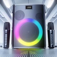 Machine à karaoké, haut-parleur Bluetooth portable, effet d'éclairage LED super coloré, 2 microphones sans fil et 5 effets sonores