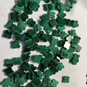 Natural Stone Clover 4 Leaf Clover Shape Red Agate Malachite Material Stone For Jewelry Making