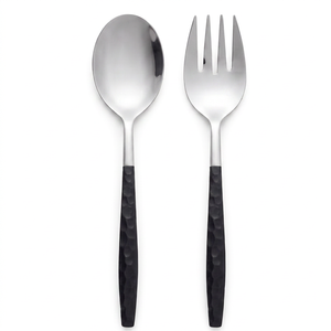 Ensemble cuillère et fourchette en acier inoxydable avec manches texturées noires, design minimaliste, compatible lave-vaisselle, pour le camping - Product Image 1