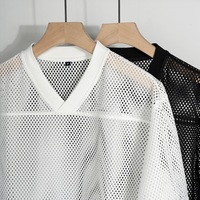 Vêtements de sport, t-shirt uni à col en V côtelé, coupe ample, style sport américain, avec numéro personnalisé, jersey en maille pour hommes, streetwear