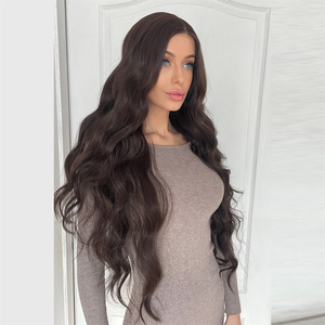 Giao Hàng Nhanh Tóc Giả Tổng Hợp Màu Nâu Đen Ren Tổng Hợp Phía Trước Tóc Giả Dài Lượn Sóng Ren Tóc Giả Chịu Nhiệt Mật Độ Cao - Product Image 4
