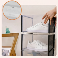 Boîte de rangement à chaussures anti-poussière, double, transparente, en plastique, avec fermeture magnétique, pliable, mobile, pour usage domestique