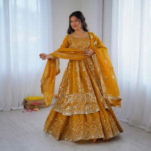 Conjunto de Lehenga Anarkali Étnico Tradicional para Mujer, con Dupatta de Lino Bordado, Traje Elegante para Bodas y Fiestas, India, Pakistán, Todas las Temporadas - Product Image 1