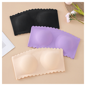 Sujetadores Inalámbricos Cómodos <span class=keywords><strong>Sin</strong></span> Tirantes para Mujer, Bralette Acolchado Antideslizante con Borde Ondulado, Top Tipo Tubo para Uso Diario - Product Image 5