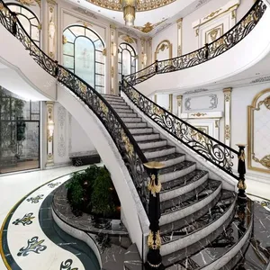 Kunden spezifisches klassisches Innendesign der schmiede eisernen hölzernen gebogenen Treppe von China Treppe Foshan Fabrik