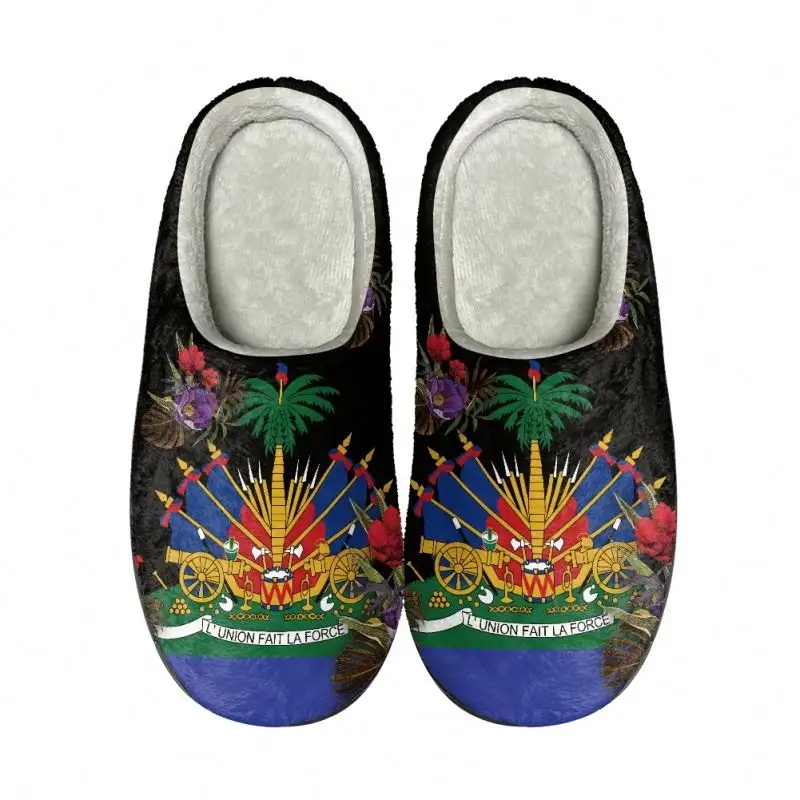 Custom slippers Haiti flags pattern polynesian shoes custom your logo cotton slippers for winter low cost woman indoor slippers
