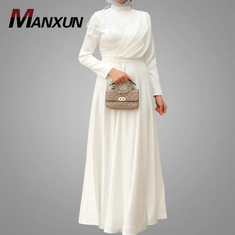 New Trendy Custom Muslim White Wedding Dress High Quality Big Hem Moroccan Dress Elegant Modest Evening Dress Islamic Clothing