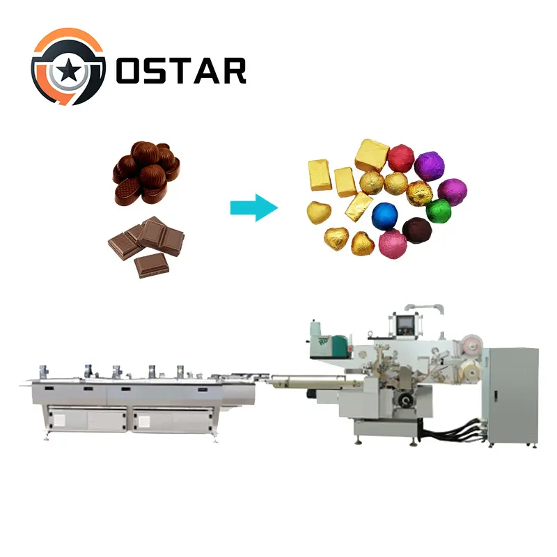 ماكينة تغليف وتغليف الشوكولاتة المربعة متعددة الأشكال آلية من ورق الألومنيوم