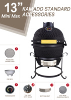 Barbecue Kamado miniature Auplex de 13 pouces, en céramique, 4-en-1, en acier inoxydable, émail porcelaine, cuisine extérieure, design classique OEM Komodo