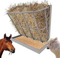 Mangeoire à foin 2-en-1 robuste en acier galvanisé argenté pour chèvres, moutons et chevaux, avec plateau à grain détachable, installation facile pour la ferme