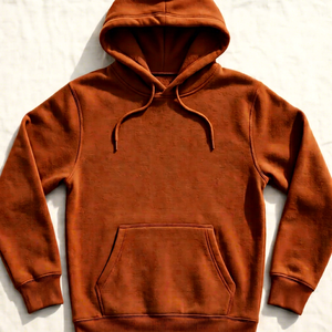 Men's Rust <b>Orange</b> Pullover <b>Hoodie</b> Casual Solid Color Hooded Sweatshirt with Kangaroo Pocket - Product Image 1