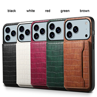 Funda para Teléfono con Soporte y Ranuras para Tarjetas, Diseño de Piel Sintética con Patrón de Cocodrilo, Compatible con Apple Series 18/17/16/15/14/13/12