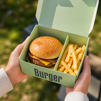 Logo personnalisé pour l'emballage alimentaire des restaurants, boîte jetable pour combo burger et frites de restauration rapide
