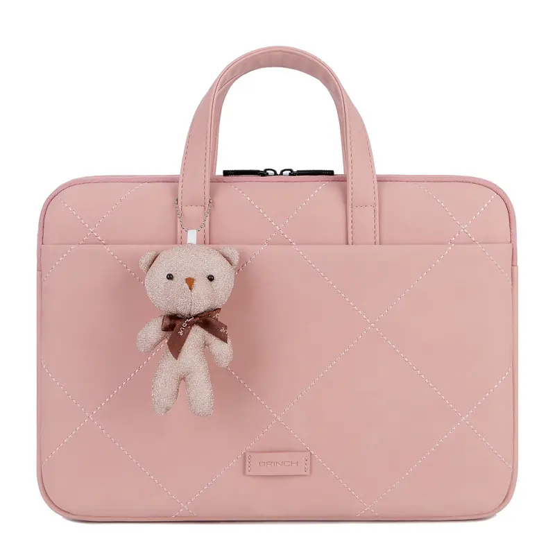 Portable waterproof frosted PU leather pink women laptop messenger bag
