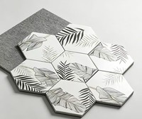Carrelage mural hexagonal moderne en porcelaine 200x230mm avec motif feuille de Monstera, antidérapant, antibactérien, pour hall et hôtel